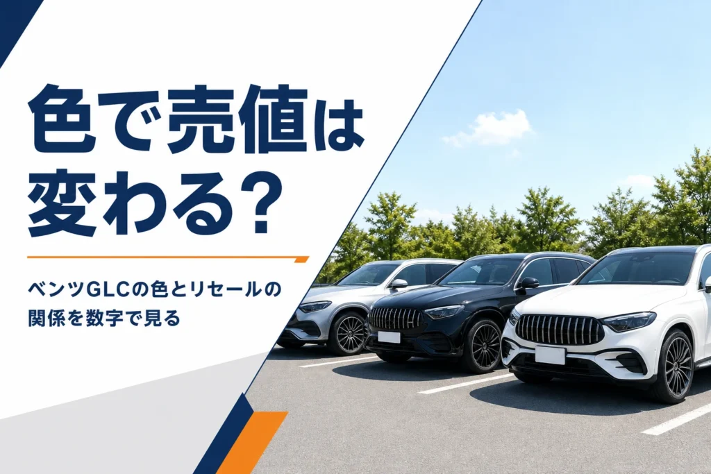 白・黒・シルバーのSUVが並んだベンツGLCの色とリセールの記事のアイキャッチ