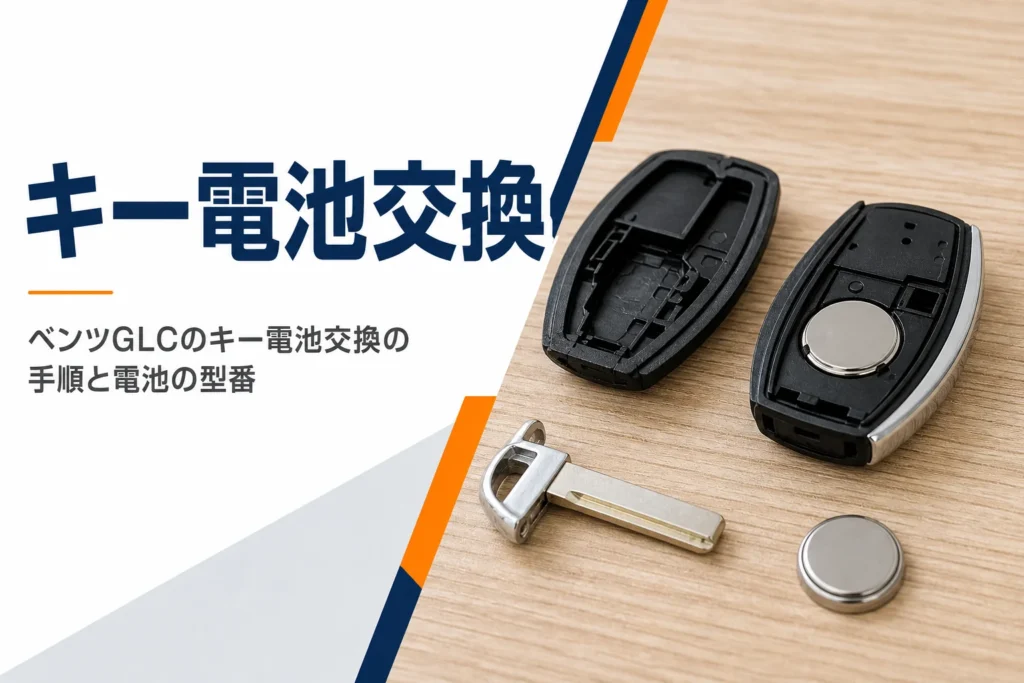 ふたを外したスマートキーとボタン電池を写したベンツGLCのキー電池交換の記事のアイキャッチ