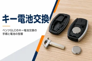 ふたを外したスマートキーとボタン電池を写したベンツGLCのキー電池交換の記事のアイキャッチ