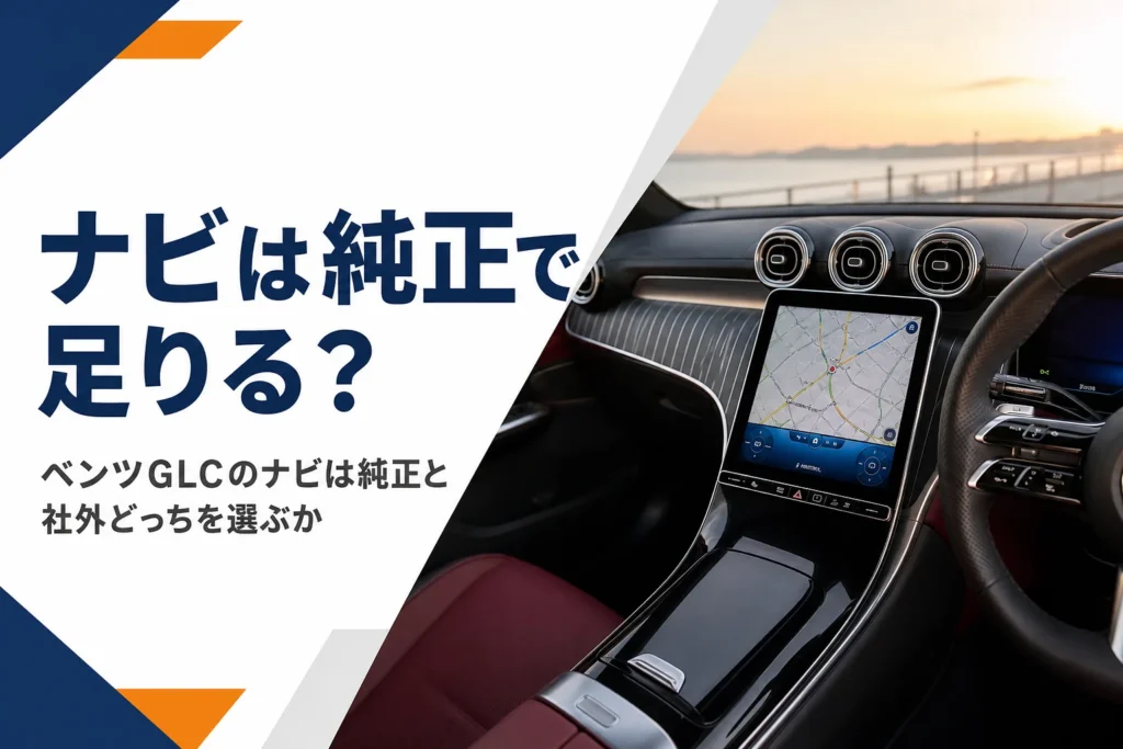 大きな画面に地図が映ったSUVの車内を写したベンツGLCのナビの記事のアイキャッチ