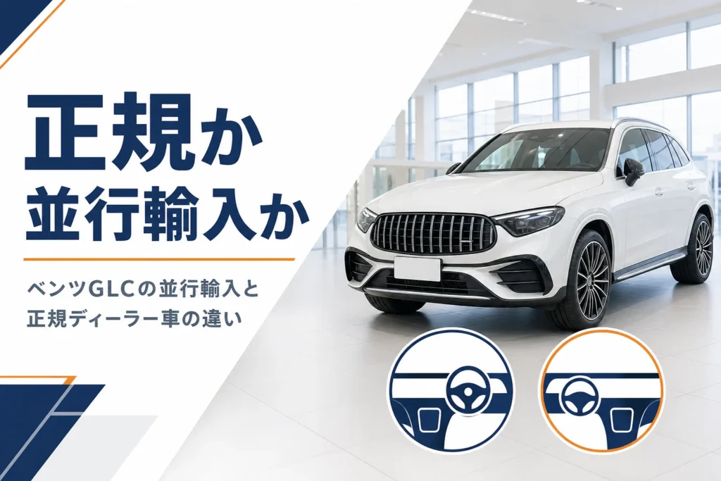 正規ディーラー車と並行輸入車を見比べるイメージ