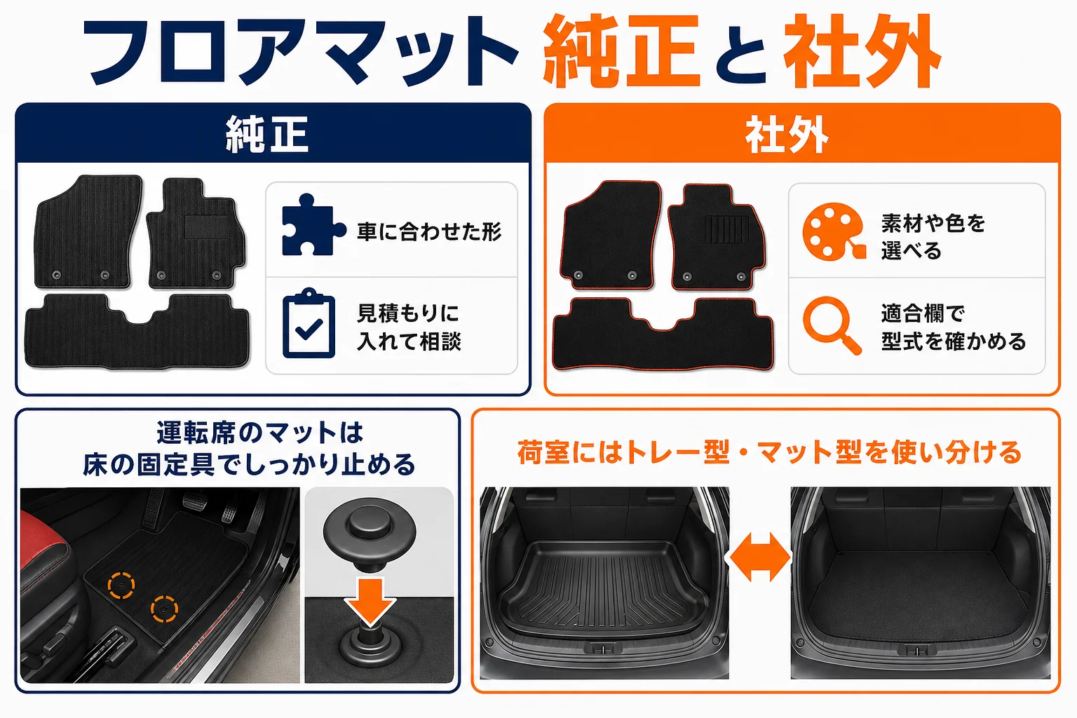 ベンツGLCのフロアマットを純正と社外で比べた図
