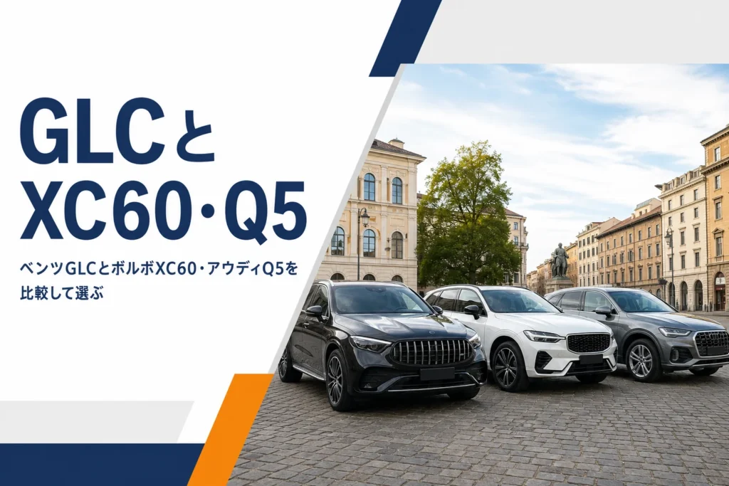 欧州のミドルサイズSUV3台を並べて比べるイメージ